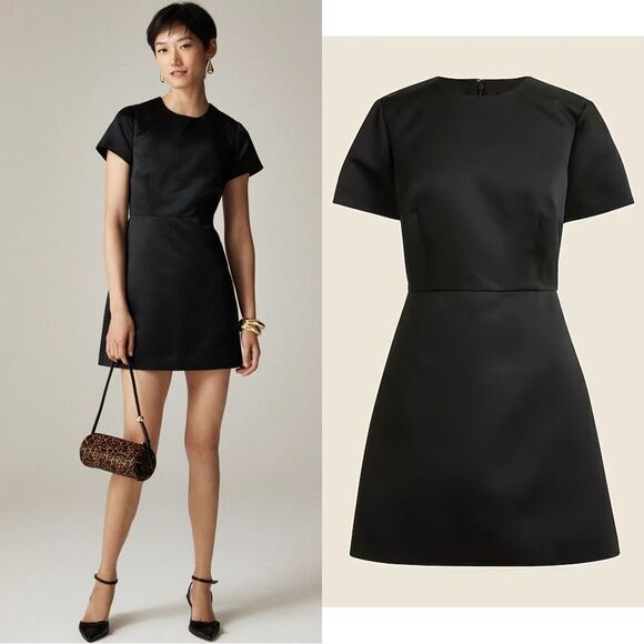NWT J CREW Collection A-line mini dress in duchesse satin in black - Picture 1 of 6